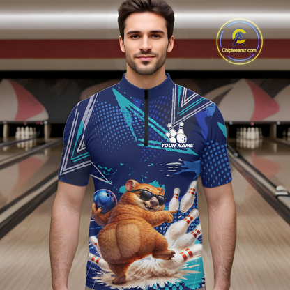 Custom Funny Wombat Bowling Team Shirt Navy Bowling Jersey for Men Bowling Performance QZT924