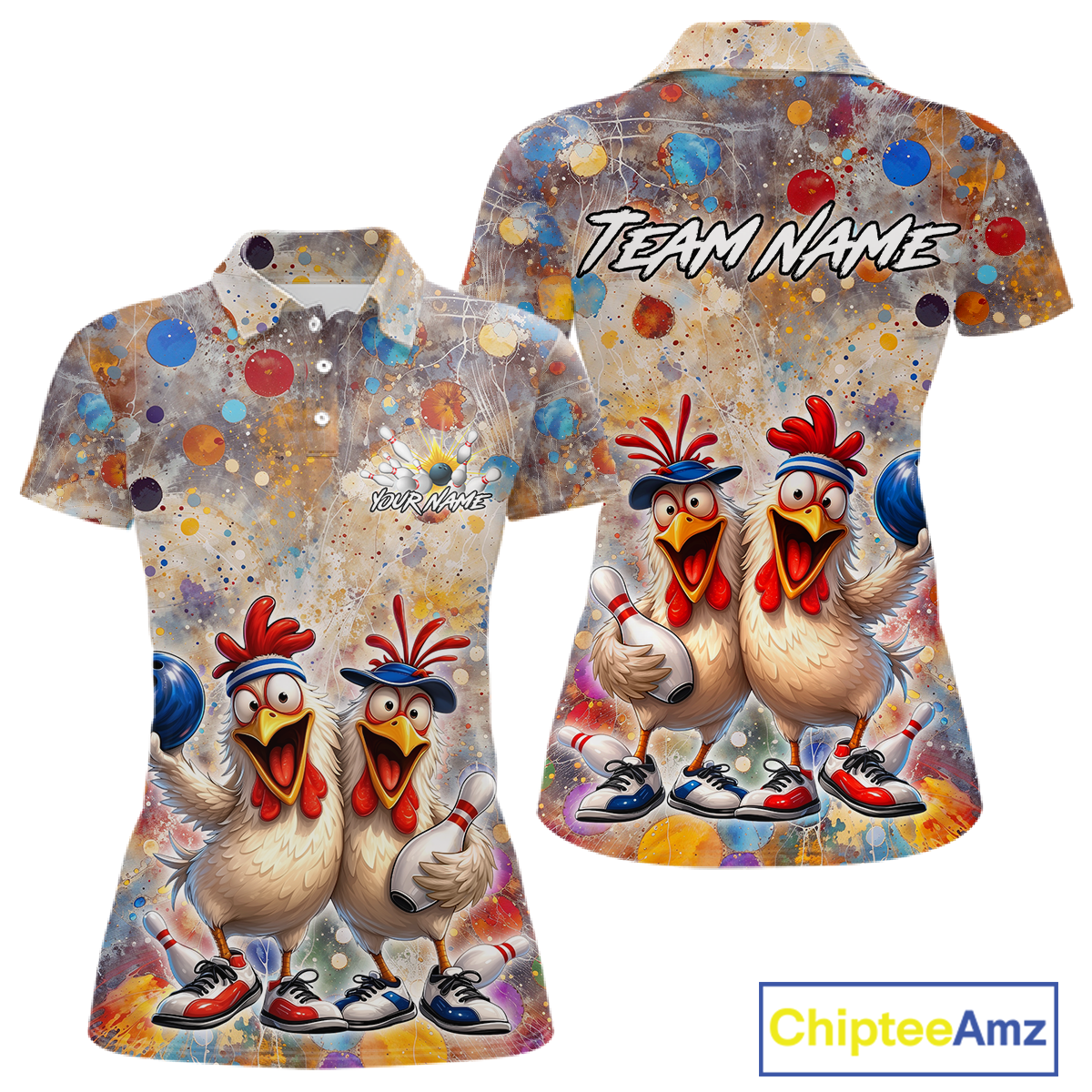 Custom Funny Chicken Bowling Team Shirt for Women Colorful Bowling Buddy Shirt Polo & 1/4 Bowling Outfit QZT955