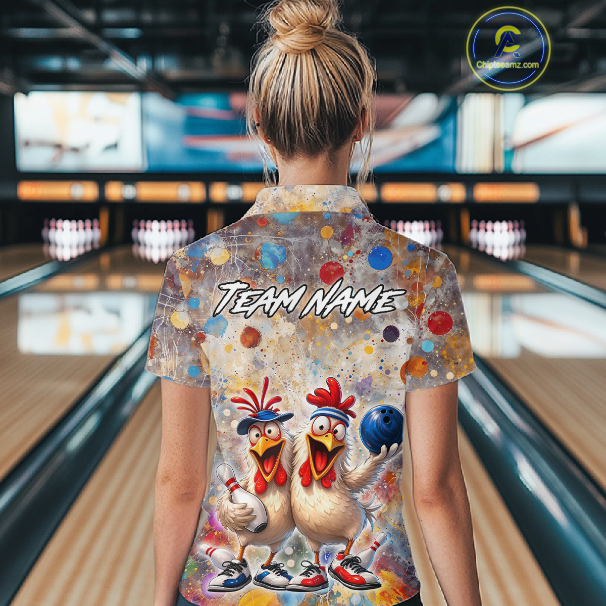 Custom Funny Chicken Bowling Team Shirt for Women Colorful Bowling Buddy Shirt Polo & 1/4 Bowling Outfit QZT955