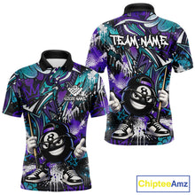 Load image into Gallery viewer, Teal and purple polo shirt with a cartoon character and 'Team Name' text, featuring the brand 'Chiptee Amz'.