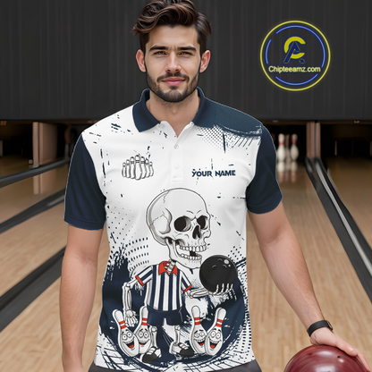 Skeleton Bowling Team Shirt for Men Personalized Funny Bowling Team Jersey Polo & 1/4-Zip QZT818