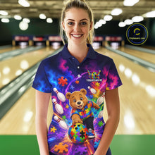 Load image into Gallery viewer, Colorful Autism Bear Bowling Shirt Custom Bowling Jersey League for Women Polo &amp; 1/4-Zip QZT1052