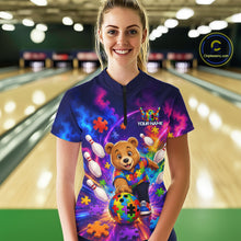 Load image into Gallery viewer, Colorful Autism Bear Bowling Shirt Custom Bowling Jersey League for Women Polo &amp; 1/4-Zip QZT1052