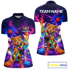 Load image into Gallery viewer, Colorful Autism Bear Bowling Shirt Custom Bowling Jersey League for Women Polo &amp; 1/4-Zip QZT1052
