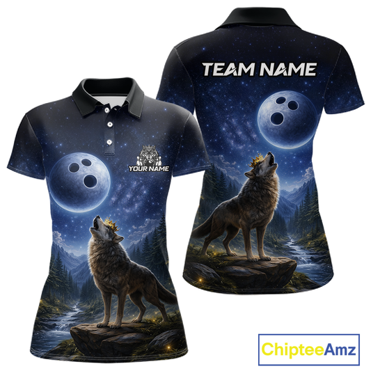 Custom Majestic Wolf Bowling Shirt for Women King Crown Bowling Jersey Polo & Quarter-Zip QZT964
