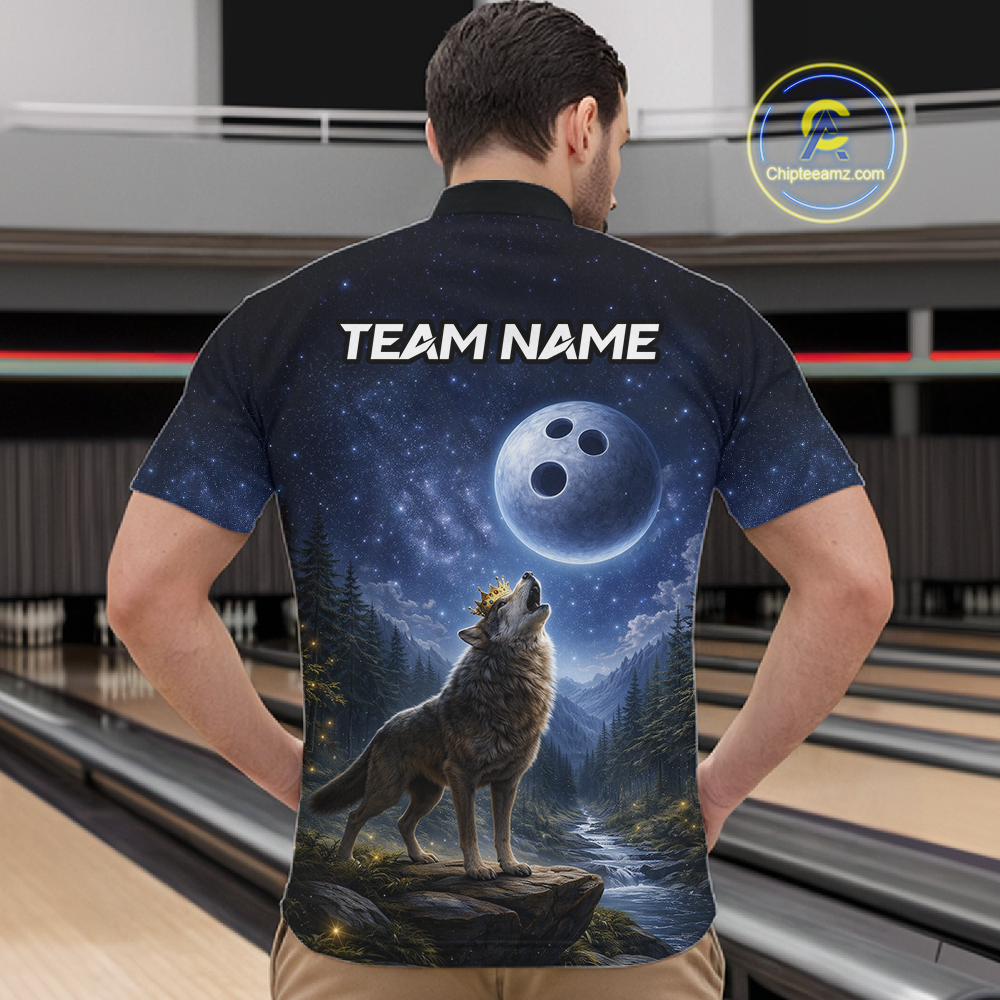 Custom Majestic Wolf Bowling Shirt for Men King Crown Bowling Jersey Polo & Quarter-Zip QZT964