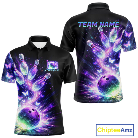 Neon Aurora Bowling Shirt Custom Galaxy Glow Bowling Jersey for Men Polo & Quarter-Zip QZT967
