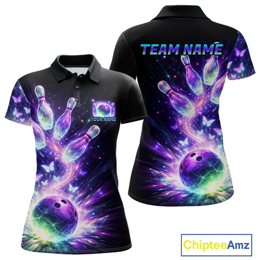Neon Aurora Bowling Shirt Custom Galaxy Glow Bowling Jersey for Women Polo & Quarter-Zip QZT967
