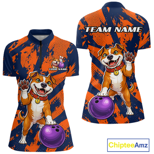 Custom Pitbull Bowling Shirt for Women Bowling Team Jersey Polo & Quarter-Zip QZT1002