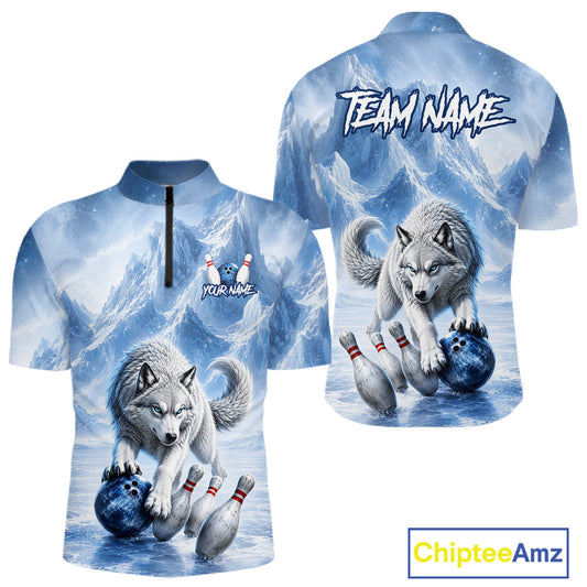 Shirt with wolf design and customizable text on a white background