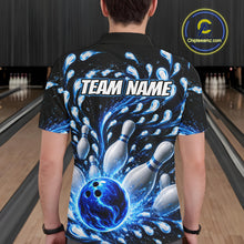 Load image into Gallery viewer, Person wearing a bowling-themed shirt with 'TEAM NAME' on a bowling alley background