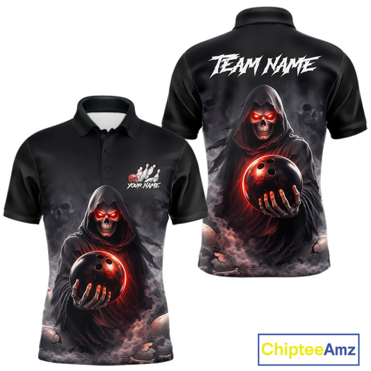 Personalized Grim Reaper Bowling Team Shirt for Men Bowling Jersey Polo & 1/4-Zip Bowling Outfit QZT881