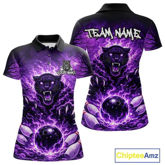 Custom Panther Bowling Shirt for Women Bowling Team Jersey Bowling Outfit Polo & Quarter-Zip QZT970