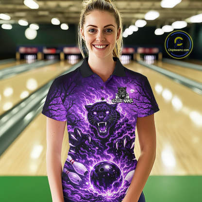 Custom Panther Bowling Shirt for Women Bowling Team Jersey Bowling Outfit Polo & Quarter-Zip QZT970