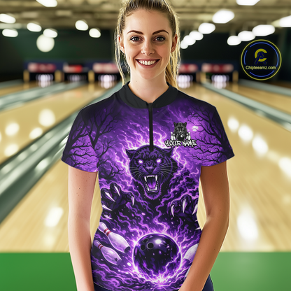 Custom Panther Bowling Shirt for Women Bowling Team Jersey Bowling Outfit Polo & Quarter-Zip QZT970
