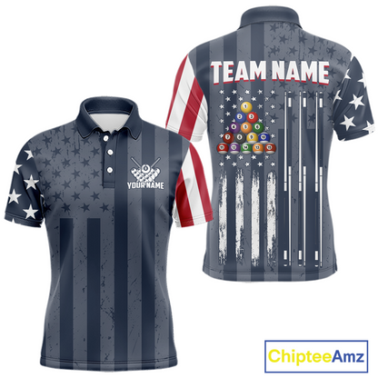 Custom American Flag Billiard Team Shirts for Men Patriotic Billiard Jersey Polo & 1/4 Zip Pool Shirt BHT24