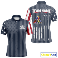 Load image into Gallery viewer, Custom American Flag Billiard Team Shirts for Men Patriotic Billiard Jersey Polo &amp; 1/4 Zip Pool Shirt BHT24