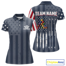 Load image into Gallery viewer, Custom American Flag Billiard Team Shirts for Women Patriotic Billiard Jersey Polo &amp; 1/4 Zip Pool Shirt BHT24
