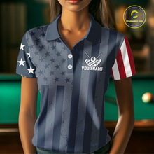 Load image into Gallery viewer, Custom American Flag Billiard Team Shirts for Women Patriotic Billiard Jersey Polo &amp; 1/4 Zip Pool Shirt BHT24