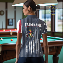 Load image into Gallery viewer, Custom American Flag Billiard Team Shirts for Women Patriotic Billiard Jersey Polo &amp; 1/4 Zip Pool Shirt BHT24