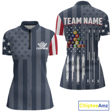 Load image into Gallery viewer, Custom American Flag Billiard Team Shirts for Women Patriotic Billiard Jersey Polo &amp; 1/4 Zip Pool Shirt BHT24