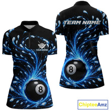 Load image into Gallery viewer, Black and blue sports jersey with 8-ball design and 'Team Name' text on a white background