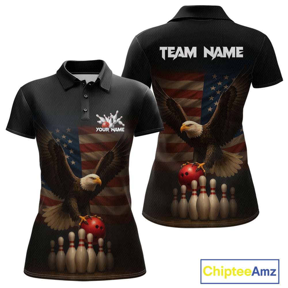 Custom Custom American Eagle Bowling Shirt for Women Polo & Quarter-Zip Bowling Jersey Bowling Outfit QZT779