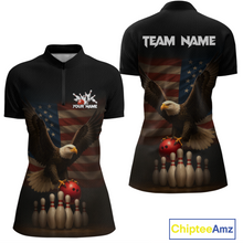 Load image into Gallery viewer, Custom Custom American Eagle Bowling Shirt for Women Polo &amp; Quarter-Zip Bowling Jersey Bowling Outfit QZT779