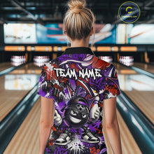 Load image into Gallery viewer, Custom Purple Red Graffiti Funny Bowling Mascot Shirt for Women Polo &amp; 1/4 Zip for Bowling Team QZT1062