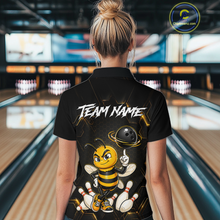 Load image into Gallery viewer, Black &amp; Gold Funny Bee Bowling Shirt for Women Custom Bowling Team Jersey League Polo &amp; 1/4-Zip QZT1008