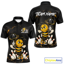 Load image into Gallery viewer, Black &amp; Gold Funny Bee Bowling Shirt for Men Custom Bowling Team Jersey League Polo &amp; Quarter-Zip QZT1008
