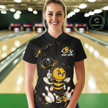 Load image into Gallery viewer, Black &amp; Gold Funny Bee Bowling Shirt for Women Custom Bowling Team Jersey League Polo &amp; 1/4-Zip QZT1008