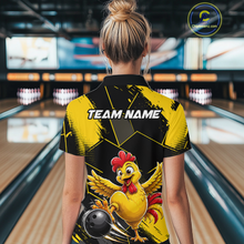 Load image into Gallery viewer, Custom Black &amp; Yellow Funny Chicken Bowling Shirt for Women Bowling Team Jersey Polo &amp; 1/4-Zip QZT1010