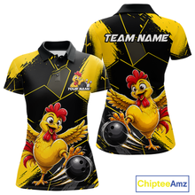 Load image into Gallery viewer, Custom Black &amp; Yellow Funny Chicken Bowling Shirt for Women Bowling Team Jersey Polo &amp; 1/4-Zip QZT1010