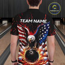 Load image into Gallery viewer, Person wearing a bowling shirt with an eagle design and 'Team Name' text in a bowling alley.