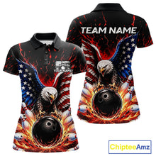 Load image into Gallery viewer, Polo shirt with eagle and bowling design, customizable text, and Chiptee Amz branding.