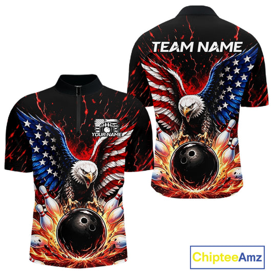 Bowling shirt with eagle design and customizable text on a white background
