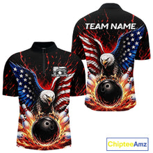 Load image into Gallery viewer, Bowling shirt with eagle design and customizable text on a white background