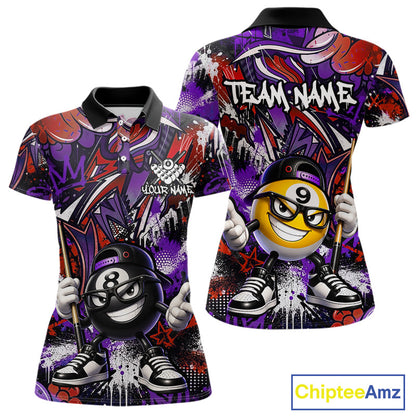 Purple red polo shirt with cartoon character design and 'Team Name' text, featuring the brand 'Chiptee Amz'.