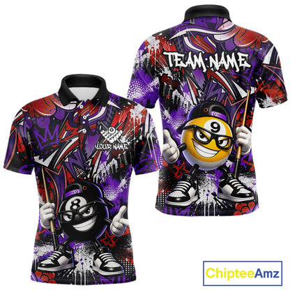 Purple red billiard shirt with cartoon character and 'Team Name' text, featuring Chiptee Amz branding.