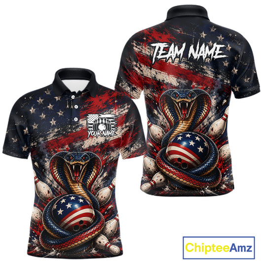 Polo shirt with American flag and snake design, featuring 'Team Name' text.