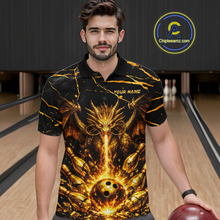 Load image into Gallery viewer, Custom Black and Gold Bowling Shirt Dragon Bowling Jersey League for Men Polo &amp; 1/4-Zip Outfit QZT834