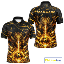 Load image into Gallery viewer, Custom Black and Gold Bowling Shirt Dragon Bowling Jersey League for Men Polo &amp; 1/4-Zip Outfit QZT834