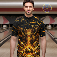 Load image into Gallery viewer, Custom Black and Gold Bowling Shirt Dragon Bowling Jersey League for Men Polo &amp; 1/4-Zip Outfit QZT834