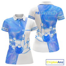 Load image into Gallery viewer, Bowling-themed polo shirt with customizable text on a white background