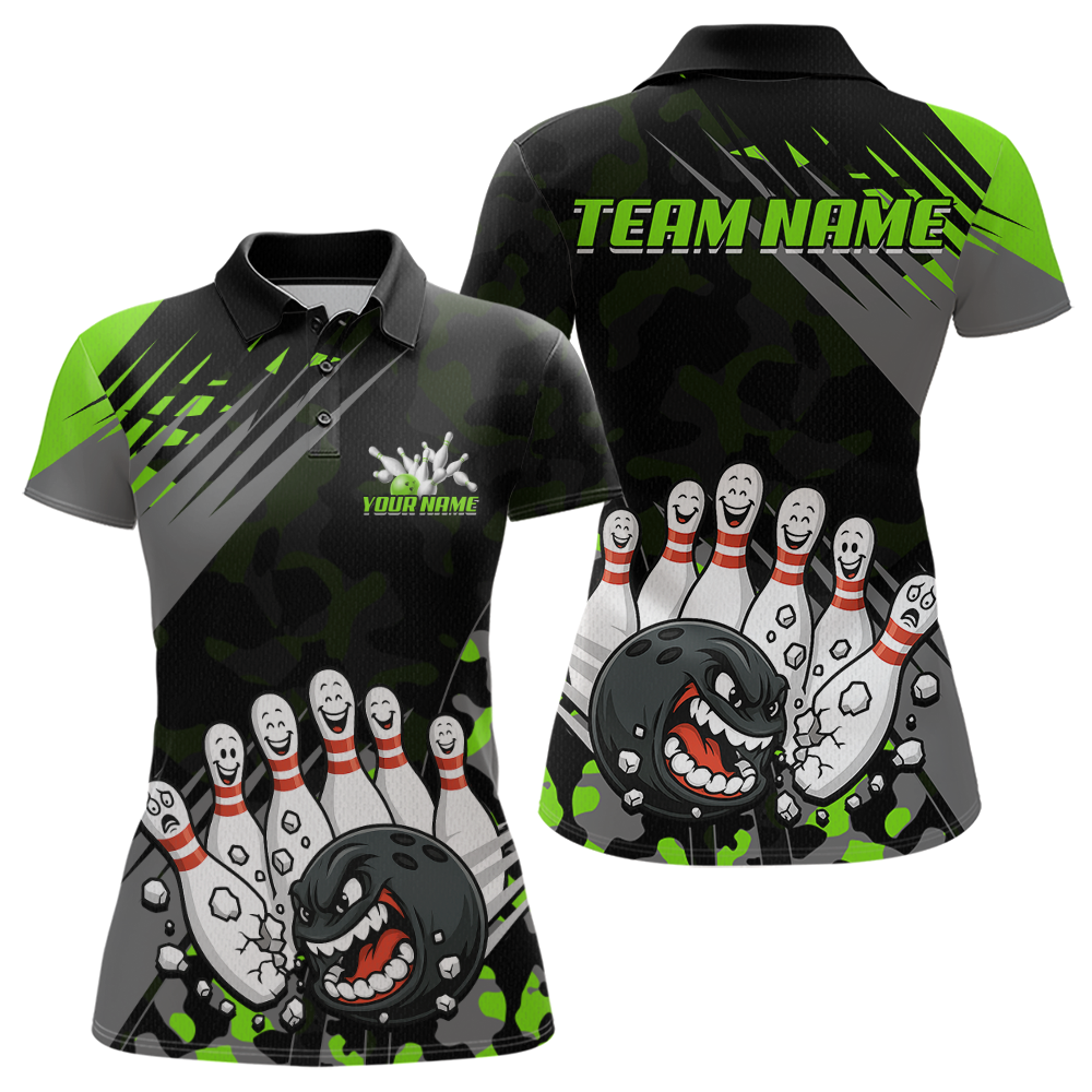 Custom Green Funny Bowling Shirt Crazy Bowling Jersey Women Polo & 1/4 Zip Bowling Outfit QZT785