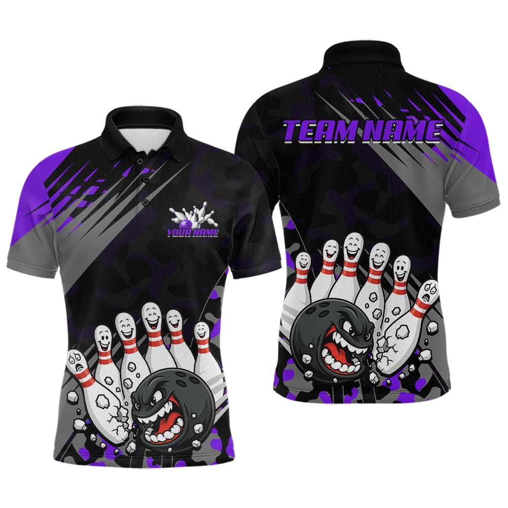Custom Purple Funny Bowling Shirt Crazy Bowling Jersey Men Polo & 1/4 Zip Bowling Outfit QZT785