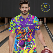 Load image into Gallery viewer, Custom Funny Graffiti Dinosaur Bowling Shirt Polo &amp; 1/4 Zip Bowling Jersey for Men Bowling Outfit QZT795