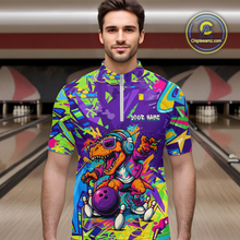 Load image into Gallery viewer, Custom Funny Graffiti Dinosaur Bowling Shirt Polo &amp; 1/4 Zip Bowling Jersey for Men Bowling Outfit QZT795