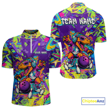 Load image into Gallery viewer, Custom Funny Graffiti Dinosaur Bowling Shirt Polo &amp; 1/4 Zip Bowling Jersey for Men Bowling Outfit QZT795